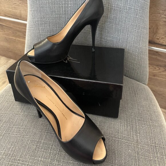 Giuseppe Zanotti Black Peep Toe Heels.  Size 38.5 EU - Picture 1 of 11